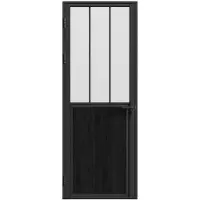 Vente-unique Doppelseitige Tür im Industriestil aus Aluminium und mattiertem gehärtetem Glas - H 204 x B 73 cm - Schwarz - ERMELO