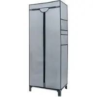 Intirilife Faltschrank 68 x 45 x 175 cm in GRAU - Mit Reißverschluss Stoffschrank Kleiderschrank mit Kleiderstange, Fächern und Seitentasche - Camping Steckschrank Textil Garderobe