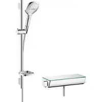 Hansgrohe Brausenkombi Raindance Select E 120 / Therm.Brause Aufputz Ecostat Sel.U 650mm Chrom