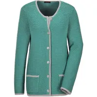 Goldner Kurzgröße: Elegante Strickjacke mit Taschen in salbei / gemustert | Gr.: 23