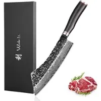 Wakoli EBO Damast BBQ & Blockmesser I 22,5 cm Klinge I schwarzer Eichenholzgriff