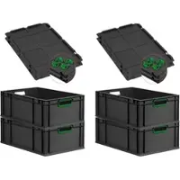 Proregal SuperSparSet 4x Eurobox Nextgen Color Mit Auflagedeckel HxBxT 22x40x60cm 44 Liter Schwarz Griffe Grün Offen Eurobehälter Transportbox