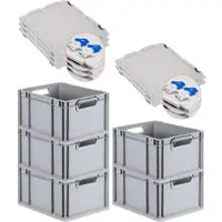 Proregal SuperSparSet 5x Eurobox NextGen Grip mit Scharnierdeckel und Blauen Schiebeschnappverschlüssen HxBxT 22 x 30 x 40 cm 20 Liter Griffe