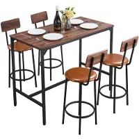 Vevor Bartisch-Set (5-tlg.) mit 4 Barstühlen & abgerundeten Kanten, rechteckiger Kneipentisch Stehtisch (1200 x 600 x 915 mm), Bistrotisch Esstisch, geeignet für Büro Minibar Esszimmer Wohnzimmer