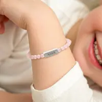 Yoursurprise Rosenquarz-Armband mit Gravur für Kinder - S - 4 mm - Silber