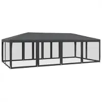 Syfax Partyzelt mit 12 Mesh-Seitenteilen Anthrazit 8x4 m HDPE
