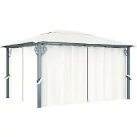 Syfax Pavillon mit Vorhängen 400 x 300 cm Creme Aluminium