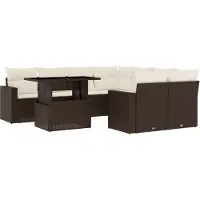 vidaXL 9-tlg. Garten-Sofagarnitur mit Kissen Braun Poly Rattan
