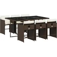 vidaXL 7-tlg. Garten-Essgruppe mit Kissen Braun Poly Rattan
