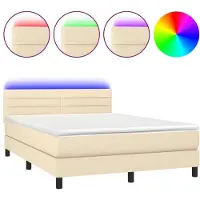 Syfax Boxspringbett mit Matratze & LED Creme 140x200 cm Stoff