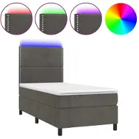 Syfax Boxspringbett mit Matratze & LED Dunkelgrau 90x190 cm Samt