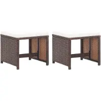 Syfax Gartenhocker 2 Stk. mit Sitzkissen Poly Rattan Braun