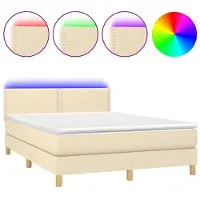 Syfax Boxspringbett mit Matratze & LED Creme 140x200 cm Stoff