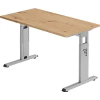Bümö Schreibtisch Serie-O (Mini) - Gestell: Silber, Nachbildung: Asteiche, Größe: 140 x 67,2 cm