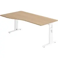 Bümö Schreibtisch Serie-O - Größe: 180 x 100 cm, Gestell: Weiß, Nachbildung: Eiche
