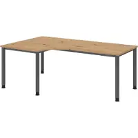 Bümö Schreibtisch Serie-H - Nachbildung: Asteiche, Gestell: Graphit, Größe: Eckschreibtisch 200 x 120 cm