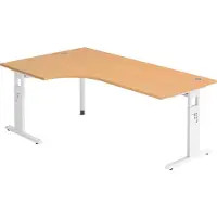 Bümö Schreibtisch Serie-O - Nachbildung: Buche, Größe: Eckschreibtisch 200 x 120 cm, Gestell: Weiß