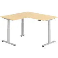 Bümö Eckschreibtisch elektrisch höhenverstellbar L-Form - Nachbildung Ahorn, Gestell: Silber, Größe: Eckschreibtisch 180 x 200 cm