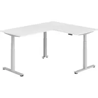 Bümö Eckschreibtisch elektrisch höhenverstellbar L-Form - Nachbildung: Weiß, Gestell: Silber, Größe: Eckschreibtisch 160 x 200 cm
