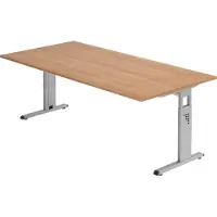 Bümö Schreibtisch Serie-O - Gestell: Silber, Nachbildung: Nussbaum, Größe: 200 x 100 cm