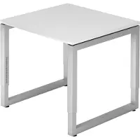 Bümö Schreibtisch Serie-R - Nachbildung: Weiß, Gestell: Silber, Größe: 80 x 80 cm