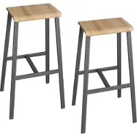 Bümö Barhocker Industrial-Look (2er-Set) - Optik: Asteiche/Rohstahl