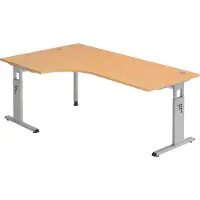 Bümö Schreibtisch Serie-O - Gestell: Silber, Nachbildung: Buche, Größe: Eckschreibtisch 200 x 120 cm