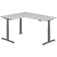 Bümö Eckschreibtisch elektrisch höhenverstellbar L-Form - Gestell: Graphit, Nachbildung: Grau, Größe: Eckschreibtisch 180 x 160 cm