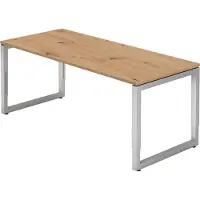 Bümö Schreibtisch Serie-R - Gestell: Silber, Nachbildung: Asteiche, Größe: 180 x 80 cm