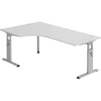 Bümö Schreibtisch Serie-O - Gestell: Silber, Nachbildung: Grau, Größe: Eckschreibtisch 200 x 120 cm