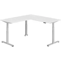 Bümö Eckschreibtisch elektrisch höhenverstellbar L-Form - Nachbildung: Weiß, Gestell: Silber, Größe: Eckschreibtisch 180 x 200 cm
