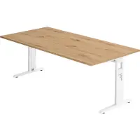 Bümö Schreibtisch Serie-O - Nachbildung: Asteiche, Größe: 200 x 100 cm, Gestell: Weiß