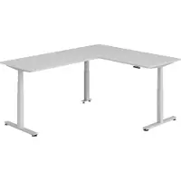 Bümö Eckschreibtisch elektrisch höhenverstellbar L-Form - Gestell: Silber, Nachbildung: Grau, Größe: Eckschreibtisch 180 x 240 cm