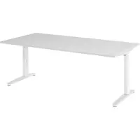 Bümö Schreibtisch Serie-XB - Nachbildung: Grau, Größe: 200 x 100 cm, Gestell: Weiß/Alu poliert