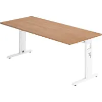 Bümö Schreibtisch Serie-O - Nachbildung: Nussbaum, Größe: 180 x 80 cm, Gestell: Weiß