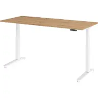 Bümö Schreibtisch elektrisch XBHM - Nachbildung: Asteiche, Größe: 180 x 80 cm, Gestell: Weiß/Alu poliert