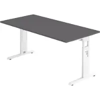 Bümö Schreibtisch Serie-O - Größe: 160 x 80 cm, Nachbildung: Graphit, Gestell: Weiß