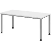Bümö Schreibtisch Serie-H - Nachbildung: Weiß, Gestell: Silber, Größe: 160 x 80 cm