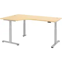 Bümö Schreibtisch elektrisch XDSM - Nachbildung Ahorn, Gestell: Silber, Größe: Eckschreibtisch 200 x 120 cm