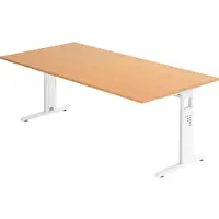 Bümö Schreibtisch Serie-O - Nachbildung: Buche, Größe: 200 x 100 cm, Gestell: Weiß