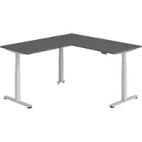 Bümö Eckschreibtisch elektrisch höhenverstellbar L-Form - Gestell: Silber, Nachbildung: Graphit, Größe: Eckschreibtisch 180 x 200 cm