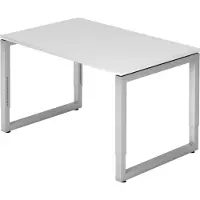 Bümö Schreibtisch Serie-R - Nachbildung: Weiß, Gestell: Silber, Größe: 120 x 80 cm