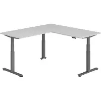 Bümö Eckschreibtisch elektrisch höhenverstellbar L-Form - Gestell: Graphit, Nachbildung: Grau, Größe: Eckschreibtisch 180 x 200 cm
