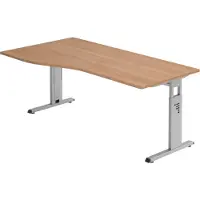 Bümö Schreibtisch Serie-O - Gestell: Silber, Nachbildung: Nussbaum, Größe: 180 x 100 cm