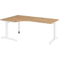 Bümö Schreibtisch Serie-XB - Nachbildung: Asteiche, Größe: Eckschreibtisch 200 x 120 cm, Gestell: Weiß