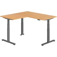 Bümö Eckschreibtisch elektrisch höhenverstellbar L-Form - Nachbildung: Buche, Gestell: Graphit, Größe: Eckschreibtisch 160 x 160 cm