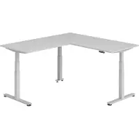 Bümö Eckschreibtisch elektrisch höhenverstellbar L-Form - Gestell: Silber, Nachbildung: Grau, Größe: Eckschreibtisch 180 x 200 cm
