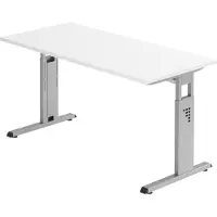 Bümö Schreibtisch Serie-O (Mini) - Nachbildung: Weiß, Gestell: Silber, Größe: 140 x 67,2 cm