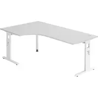 Bümö Schreibtisch Serie-O - Nachbildung: Grau, Größe: Eckschreibtisch 200 x 120 cm, Gestell: Weiß