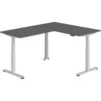 Bümö Eckschreibtisch elektrisch höhenverstellbar L-Form - Gestell: Silber, Nachbildung: Graphit, Größe: Eckschreibtisch 160 x 200 cm